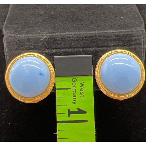 Vintage Liz Claiborne Blue Cabochon Clip-On Earrings Gold-Tone Round Design - Picture 5 of 8